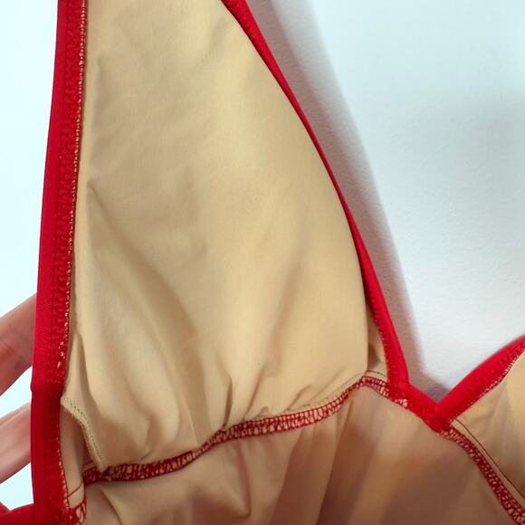 J. Crew Ruched V Neck One Piece Swimsuit In Cerise Red Size 8 Long Torso - Picture 6 of 8
